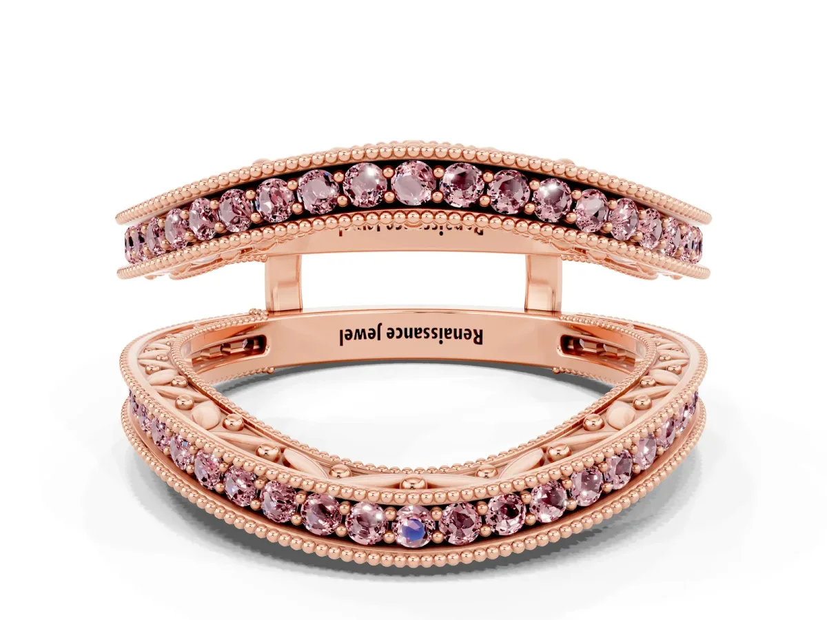 Round Morganite Milgrain Eternity Band with Channel Setting Rose gold