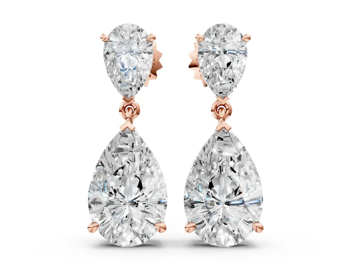 Pear Cut Diamond Two Stone Drop Earrings Rose gold