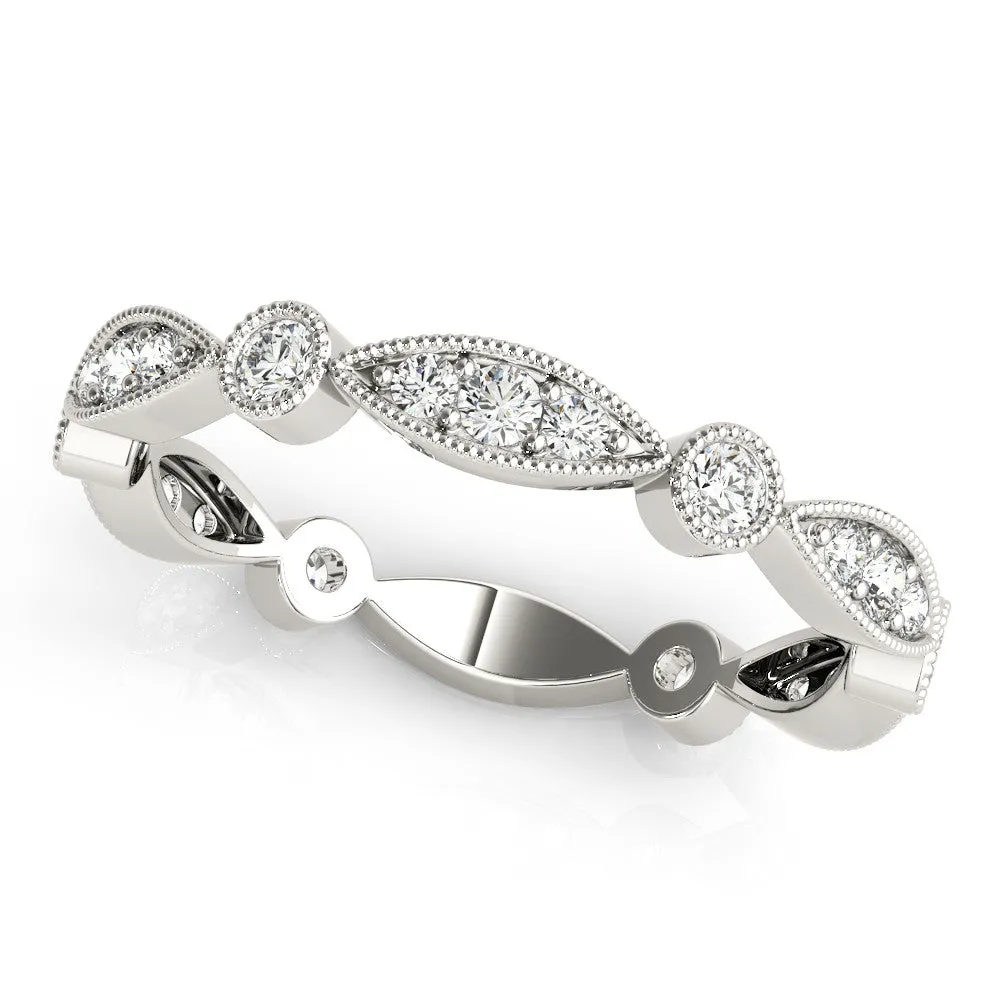 Milgrain Marquise and Round Diamond Eternity Band with Bezel Setting Silver