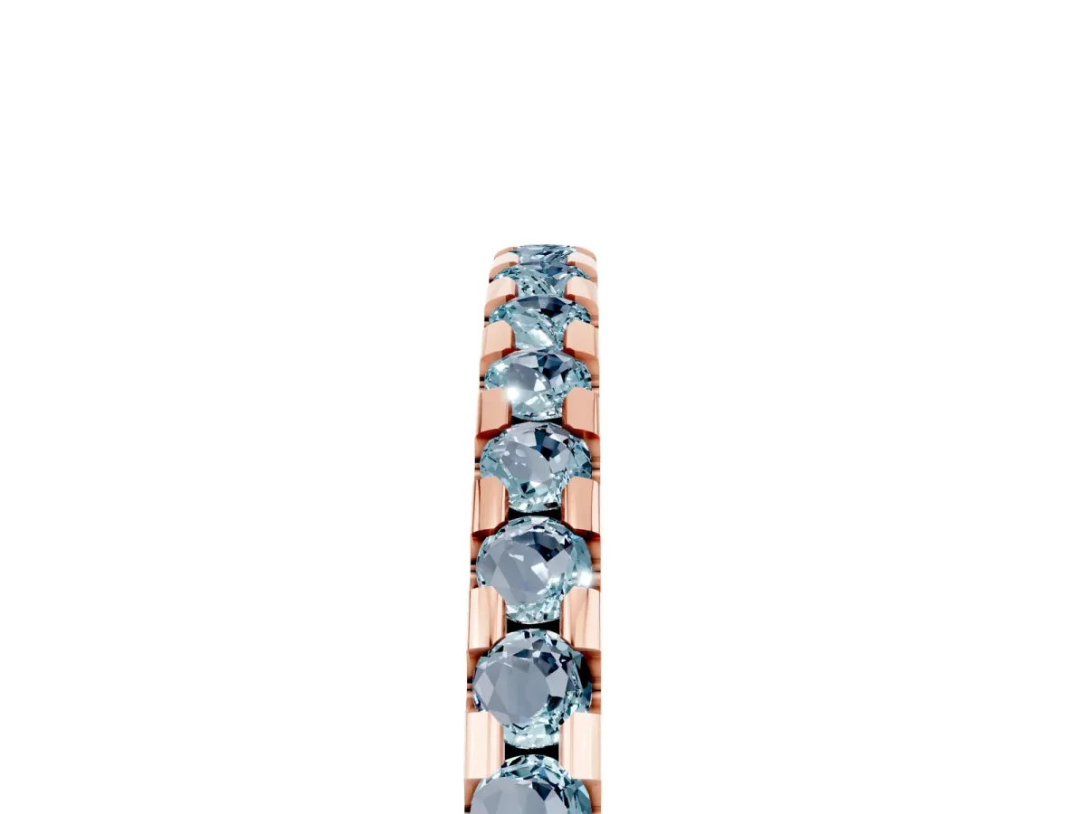 Round Aquamarine Pavé Set Eternity Band with Micro Prong Setting Rose gold