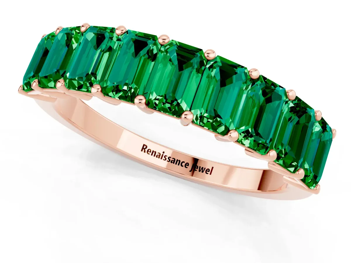 Emerald Cut Emerald Prong-Set Eternity Band Rose gold