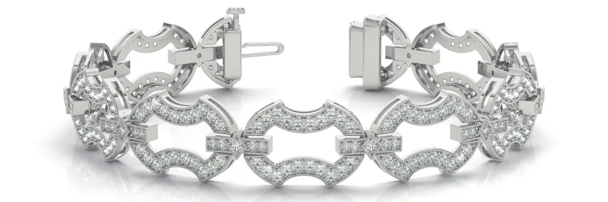 Pavé Round Diamond Link Bracelet with Milgrain Prong Setting White gold