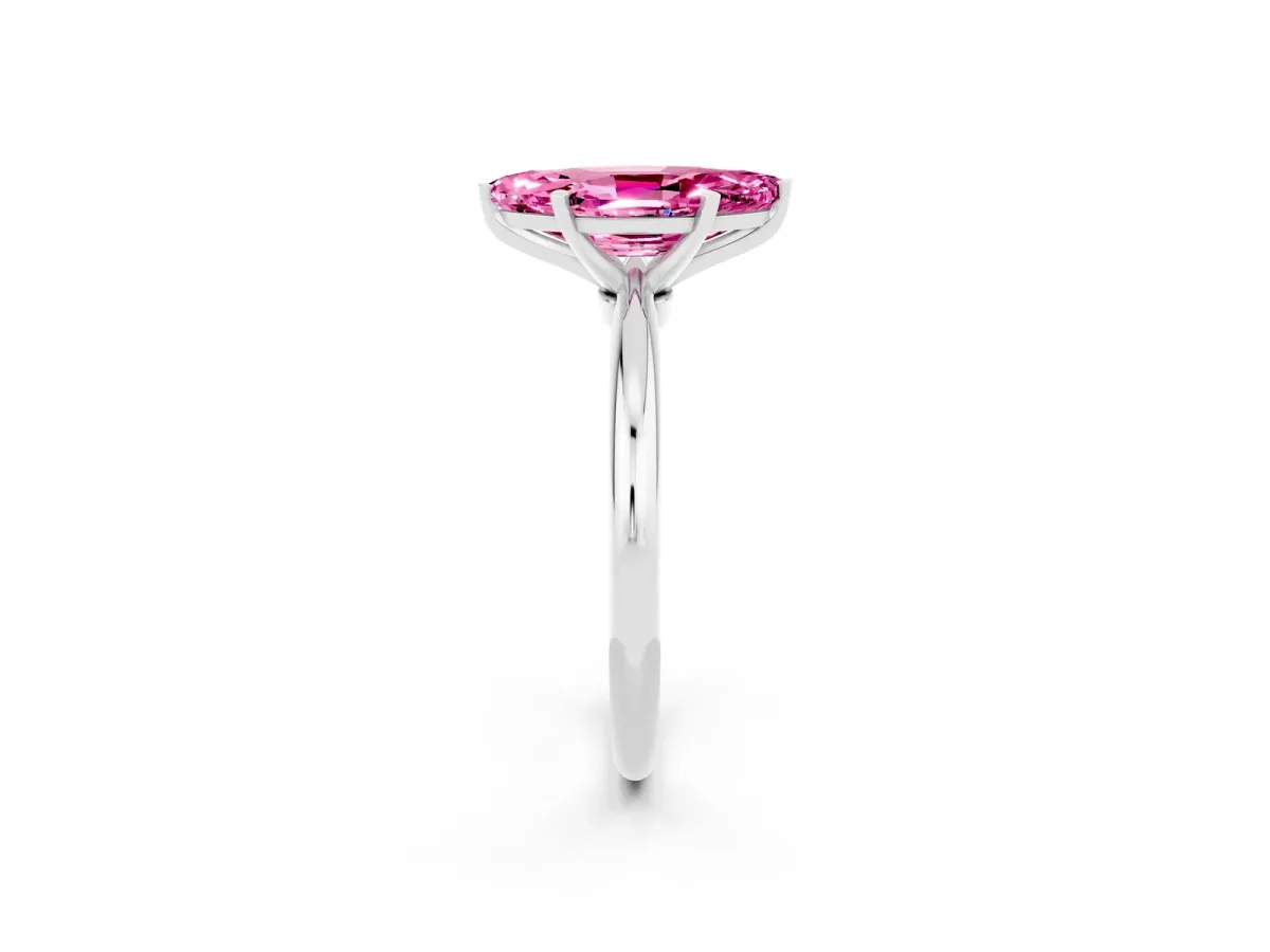 Marquise Cut Pink Sapphire Solitaire Ring with Six-Prong Setting and Classic Band Silver