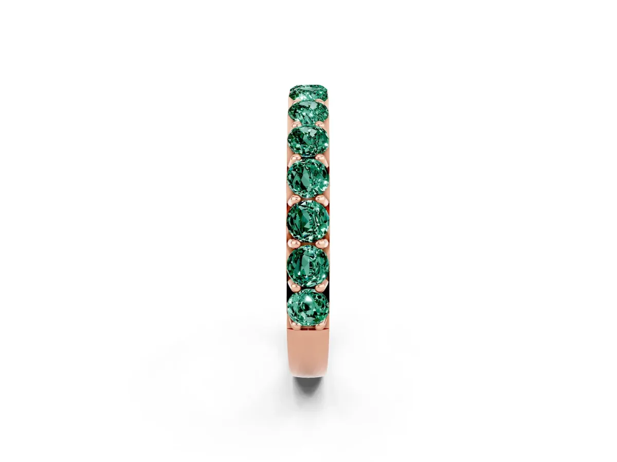 Round Green Sapphire Half Eternity Band with Classic Prong Setting Rose gold