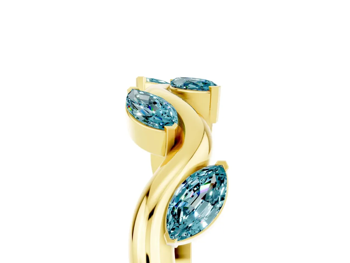 Marquise Blue Topaz Twisted Band with Prong Setting Yellow gold