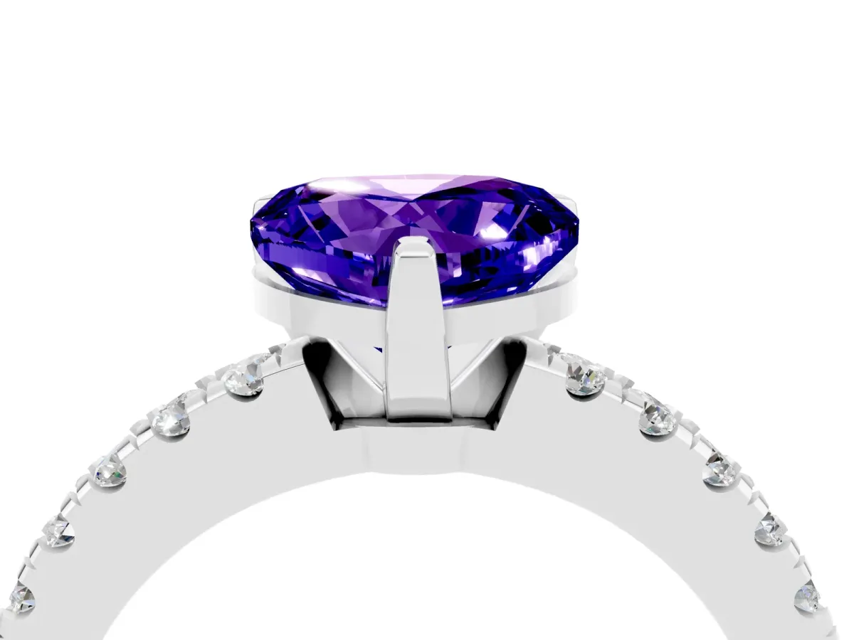 Heart Cut Solitaire Tanzanite with Pavé Band and Four-Prong Setting Silver