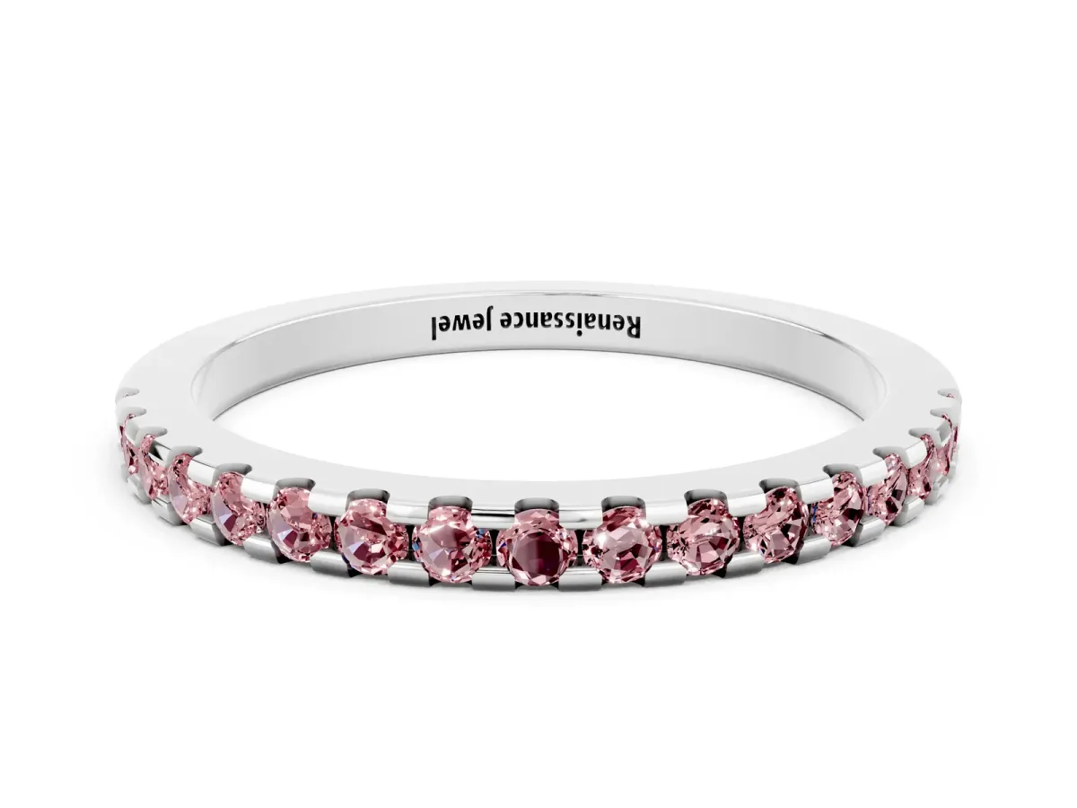 Round Morganite Pavé Set Eternity Band with Micro Prong Setting White gold