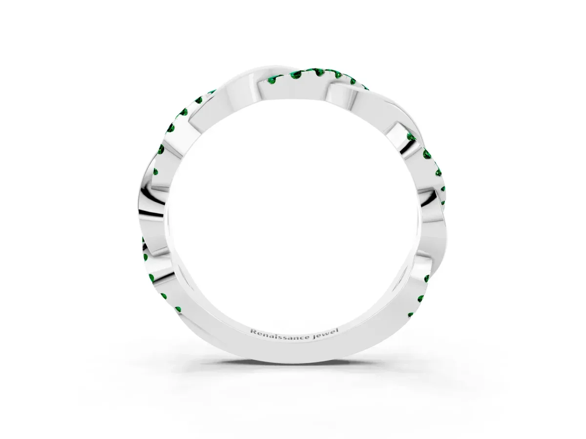 Pavé Round Emerald Twist Eternity Band with Shared Prong Setting White gold