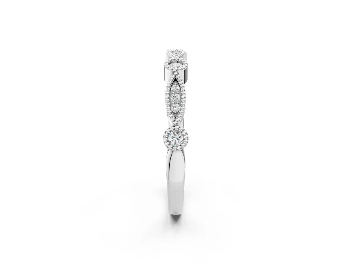 Milgrain Bezel and Marquise Diamond Band Silver
