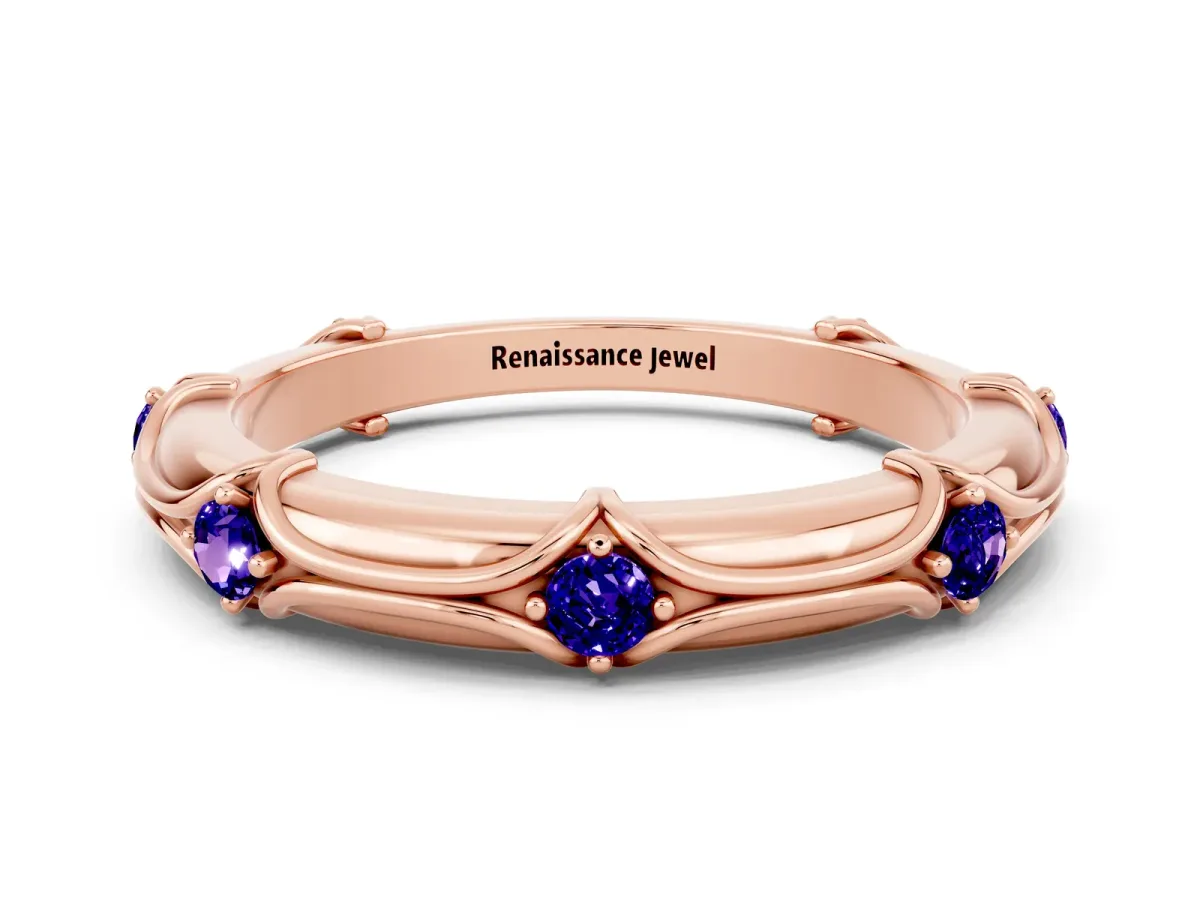 Round Tanzanite Prong Set Milgrain Eternity Band Rose gold