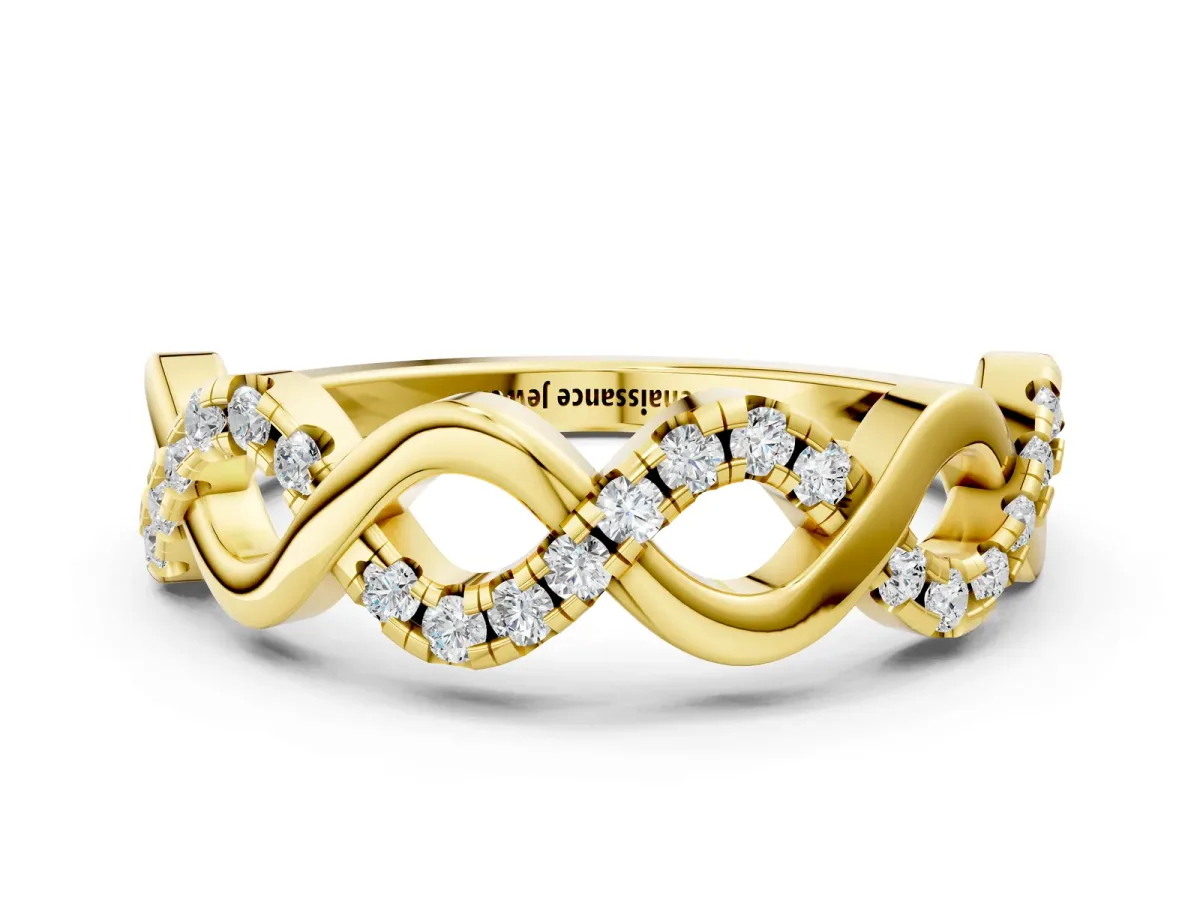 Twist Infinity Round Diamond Band with Pavé Setting Yellow gold