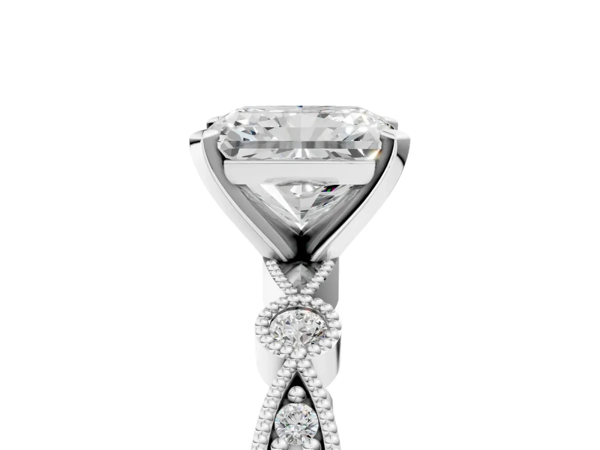 Radiant Cut Milgrain Bezel Diamond Engagement Ring with Solitaire Prong Setting Platinum