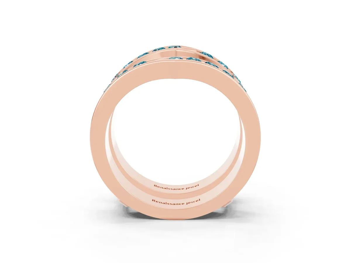 Round Blue Topaz Channel-Set Chevron Band Rose gold