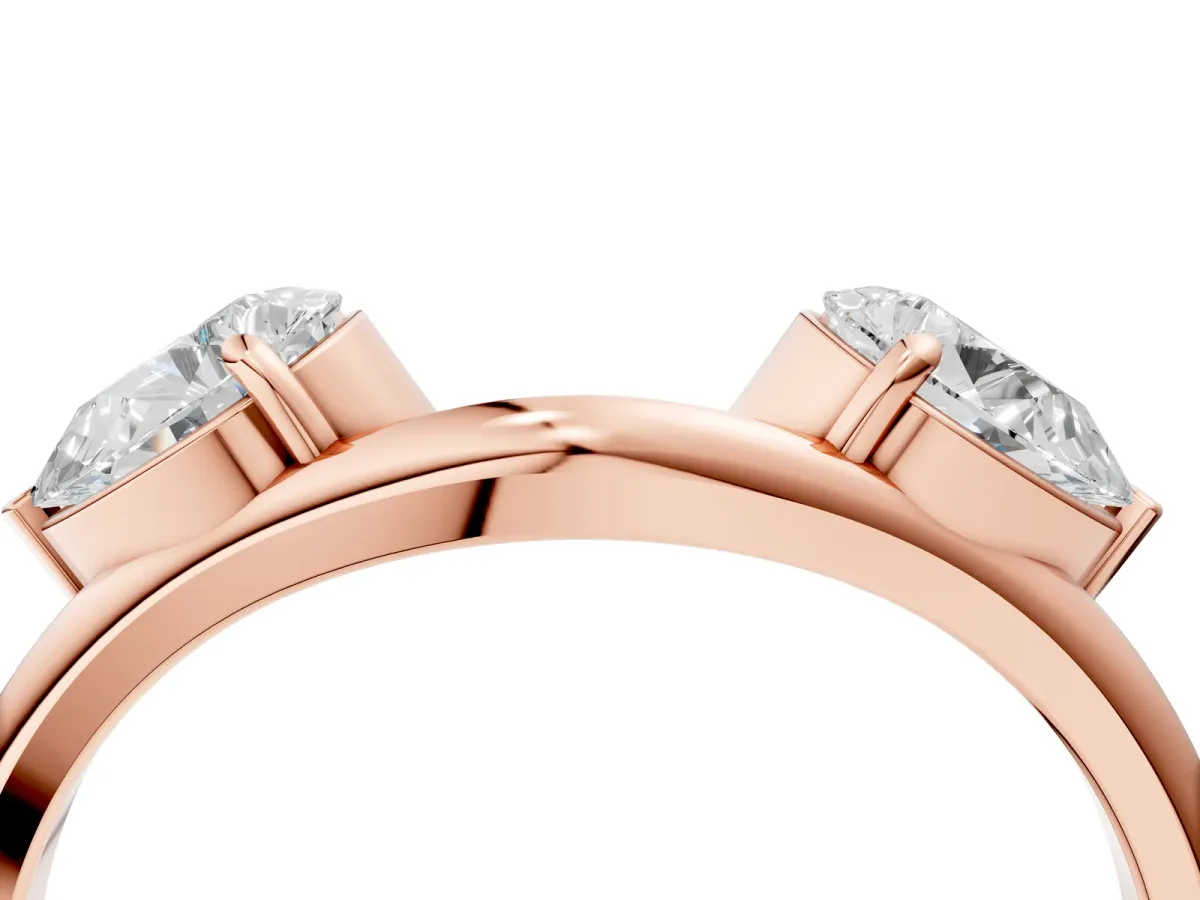 Two-Stone Pear Diamond Bypass Ring with Prong Setting Rose gold