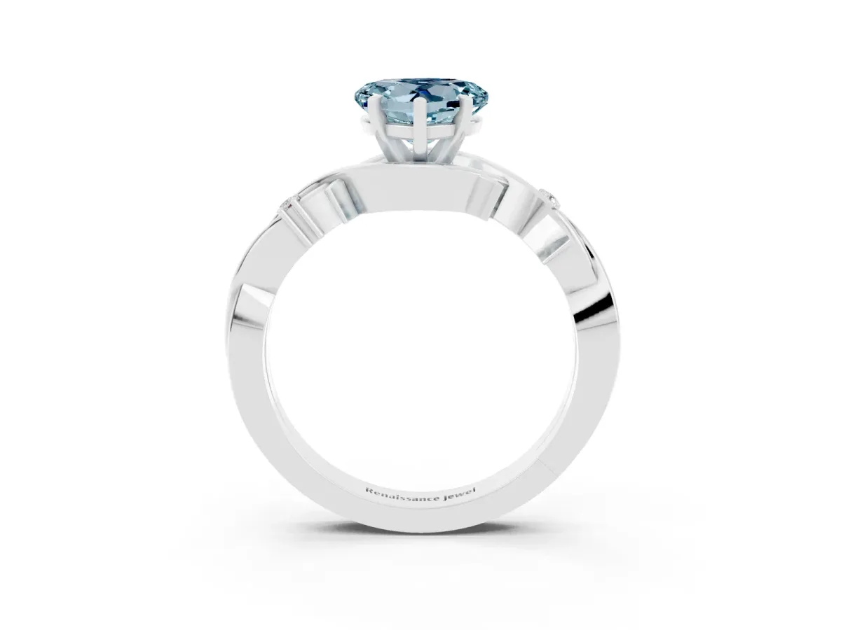 Heart Cut Aquamarine Solitaire Ring with Twisted Band and Prong Setting Silver