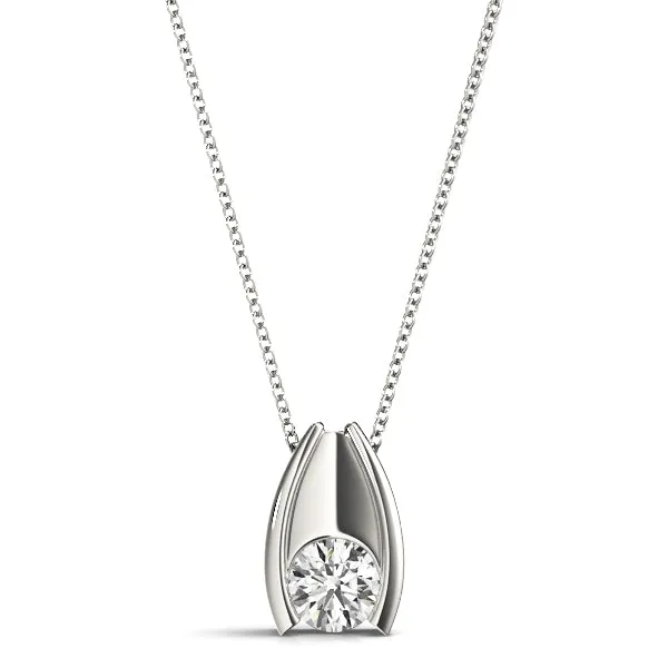 Round Bezel Solitaire Pendant with V-Prong Setting White gold
