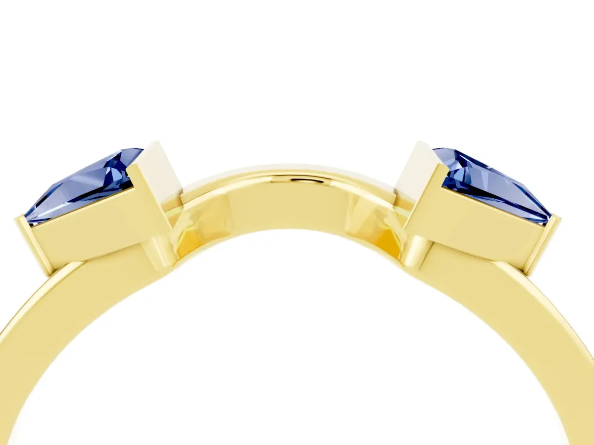Trillion Blue Sapphire Open Band Ring with Bezel Setting Yellow gold