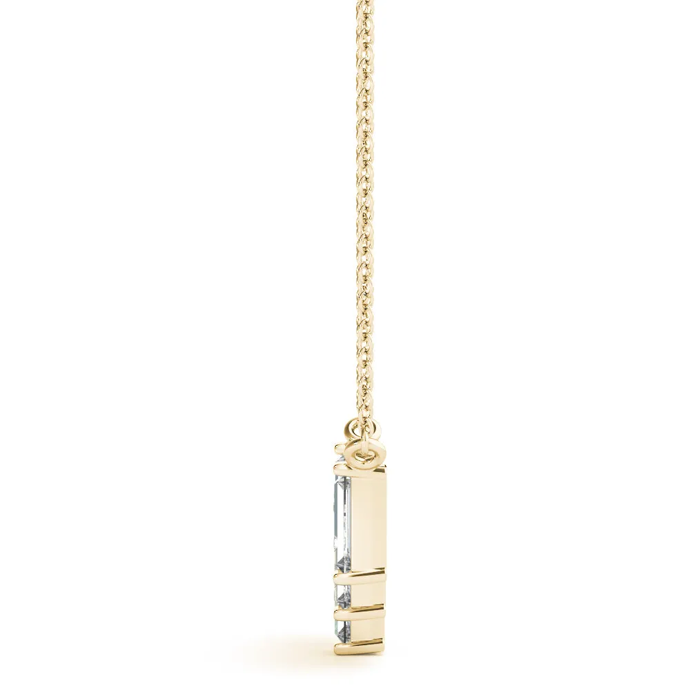 Baguette Diamond Bar Pendant with Prong Setting Yellow gold