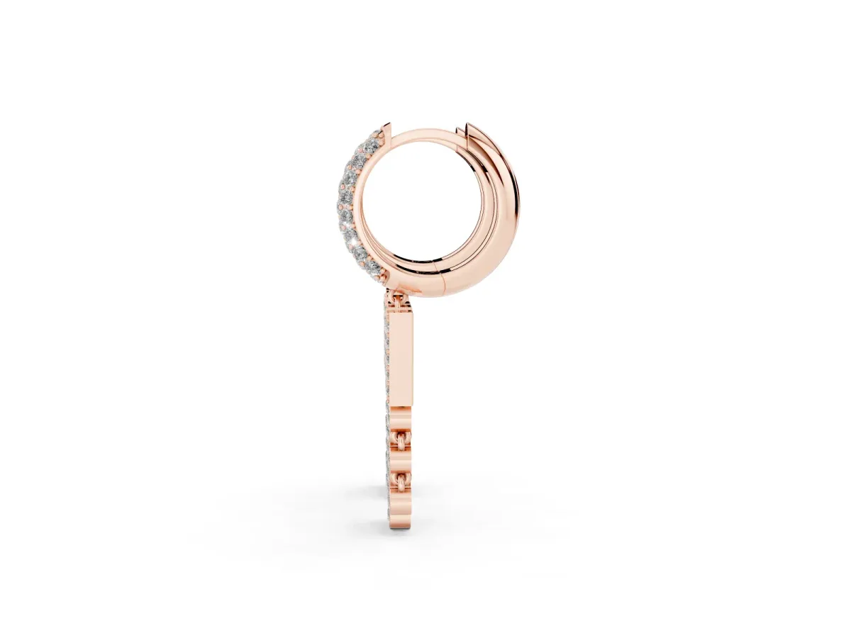 Round Diamond Initial W Huggie Hoop Earrings Rose gold