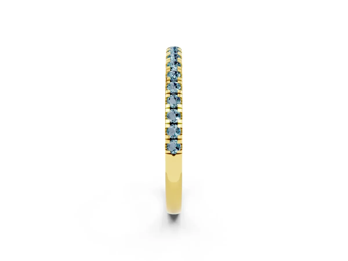 Pavé Round Aquamarine Half Eternity Band with Shared Prong Setting Yellow gold