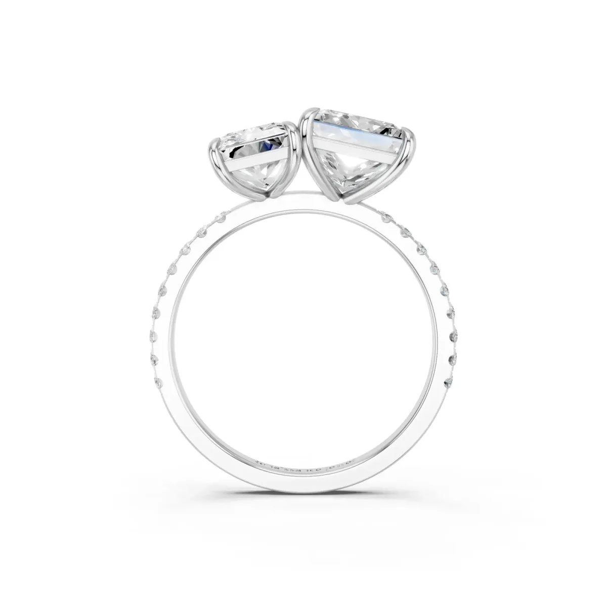 Radiant and Princess Toi Moi Ring with Prong Setting and Micro Pave Band Silver