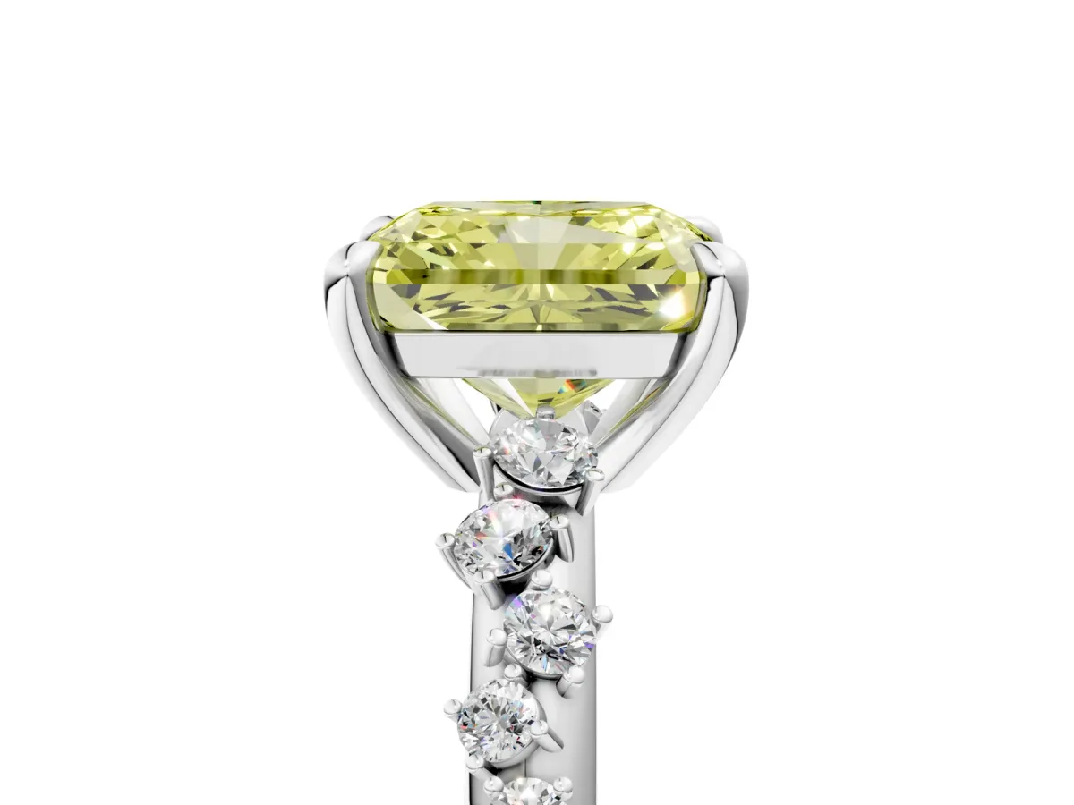Fancy Yellow Radiant Cut Cut Diamond Vine Band with Four-Prong Setting Platinum