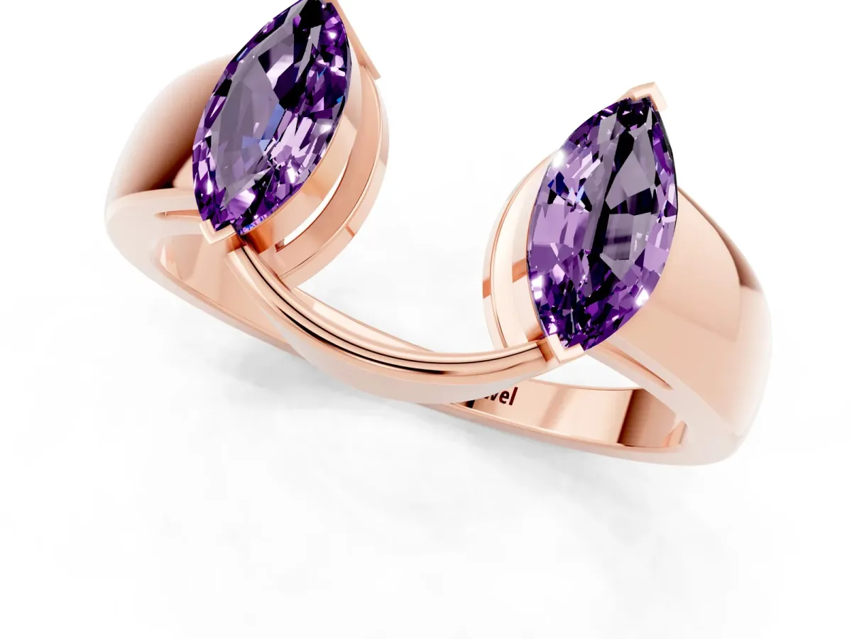 Marquise Amethyst Open Band Ring with Tension Setting Rose gold