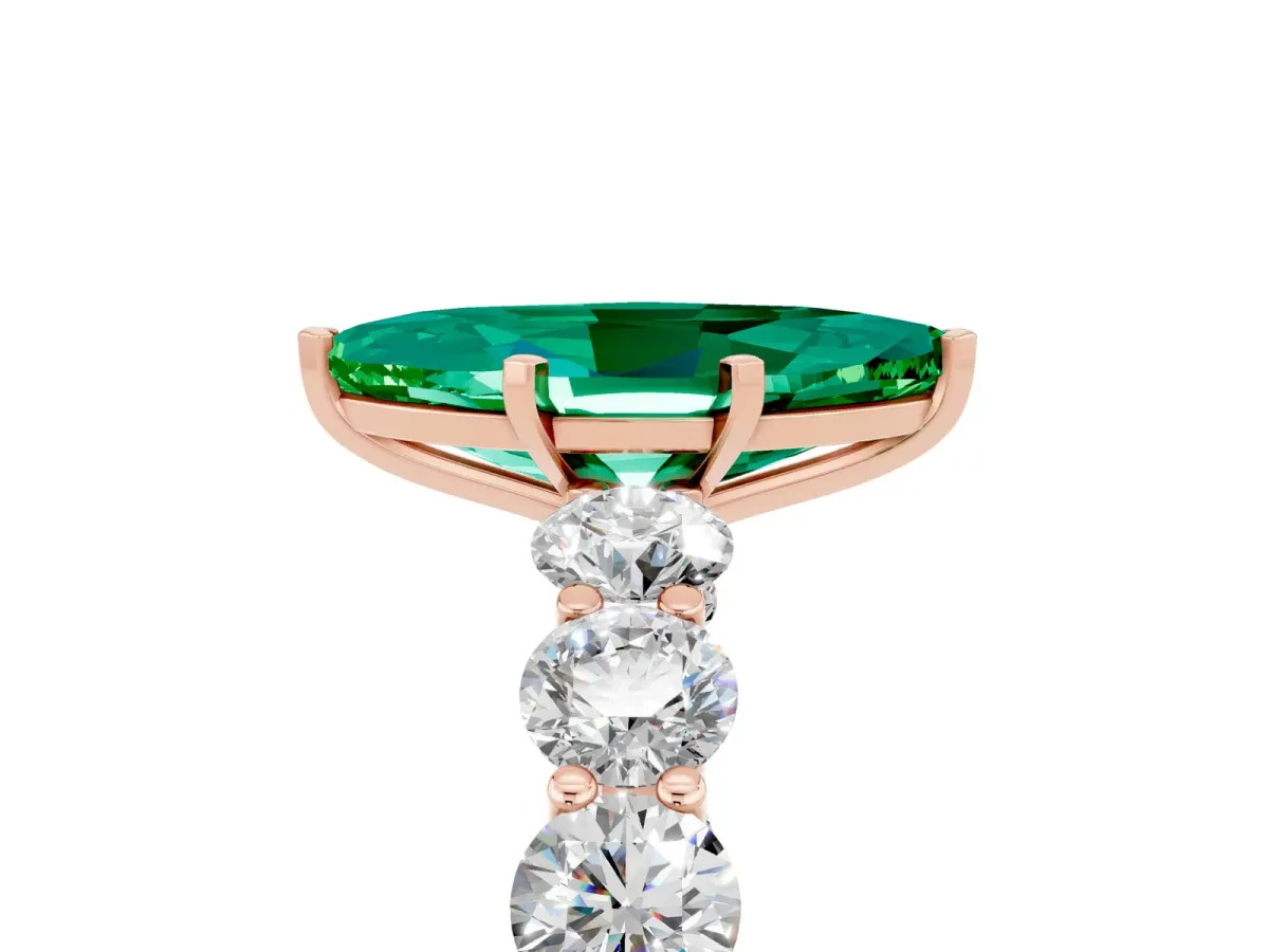 Marquise Cut Emerald Prong Setting with Side Stones on a Pave Band Rose gold
