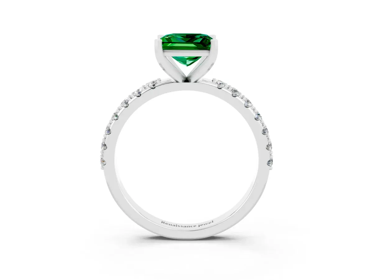 Princess Cut Emerald Solitaire Pavé Band with Four-Prong Setting Platinum