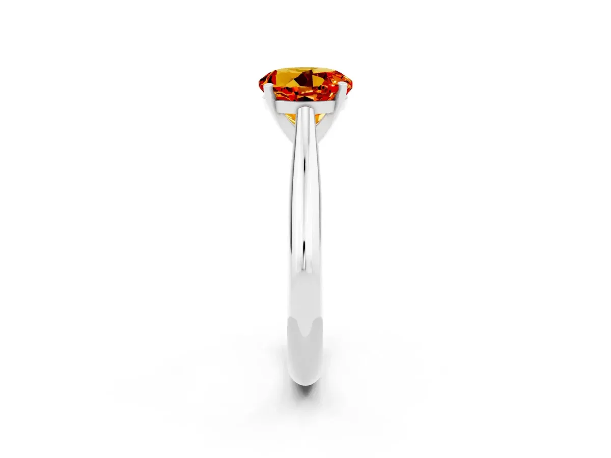 Round Cut Citrine Solitaire Engagement Ring with Cathedral Setting and Four-Prong Mount White gold