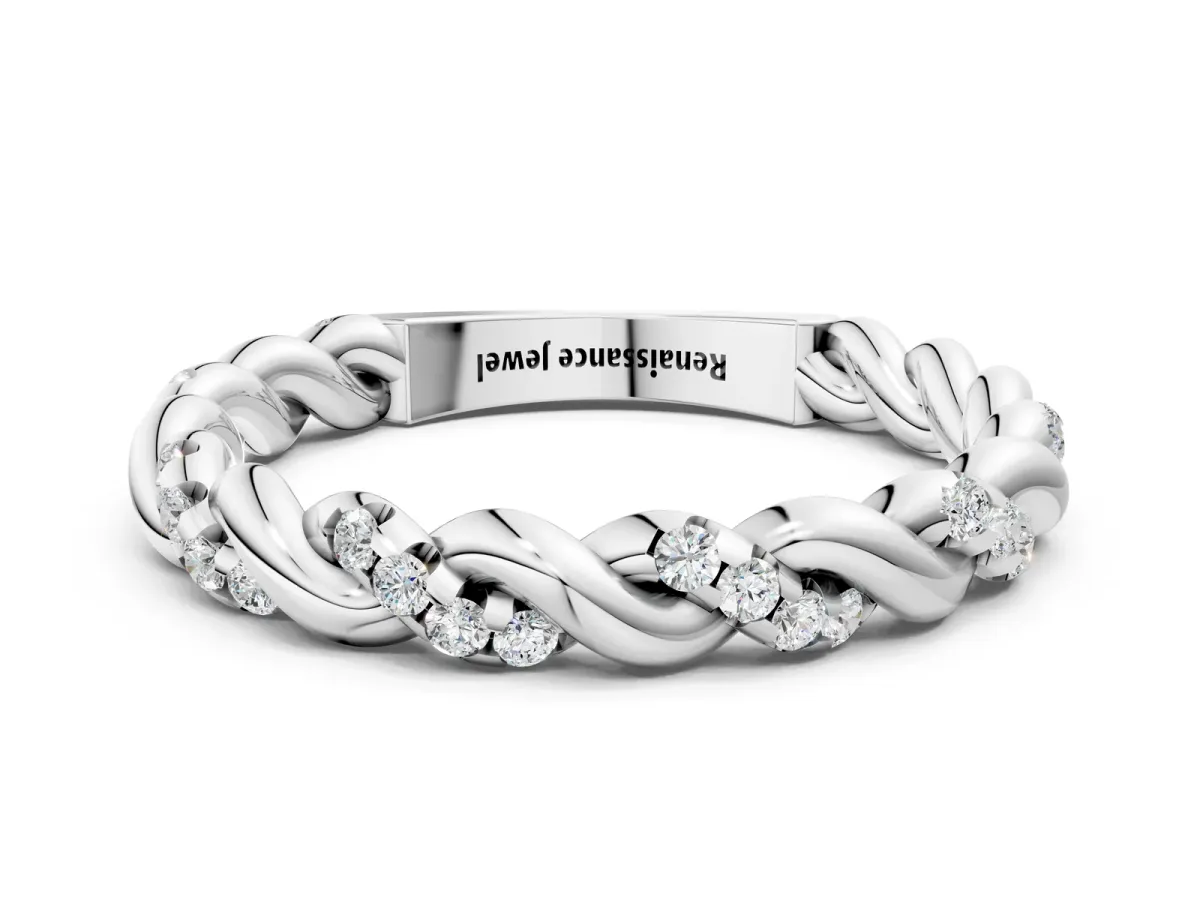 Twisted Pavé Round Diamond Eternity Band Silver