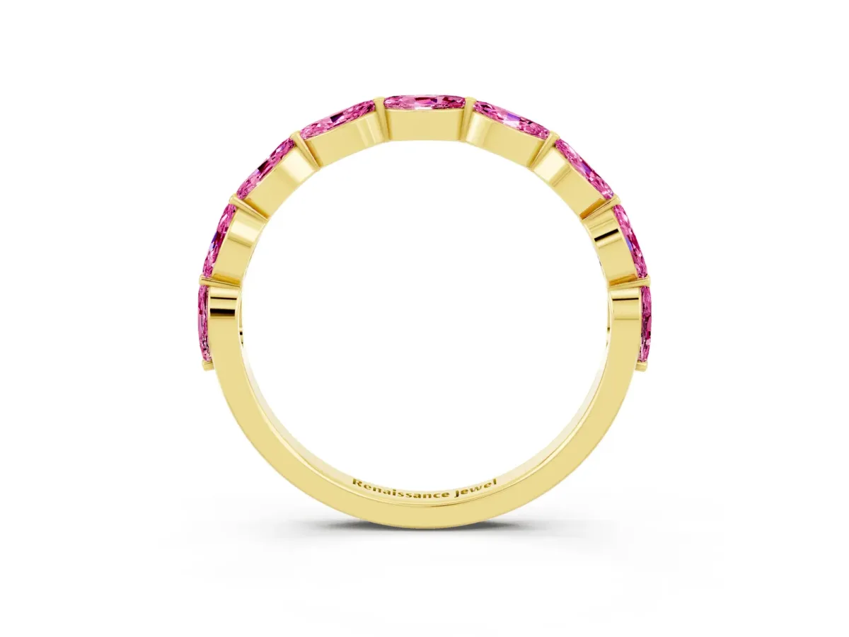 Marquise Pink Sapphire Half Eternity Band with Prong Setting Yellow gold