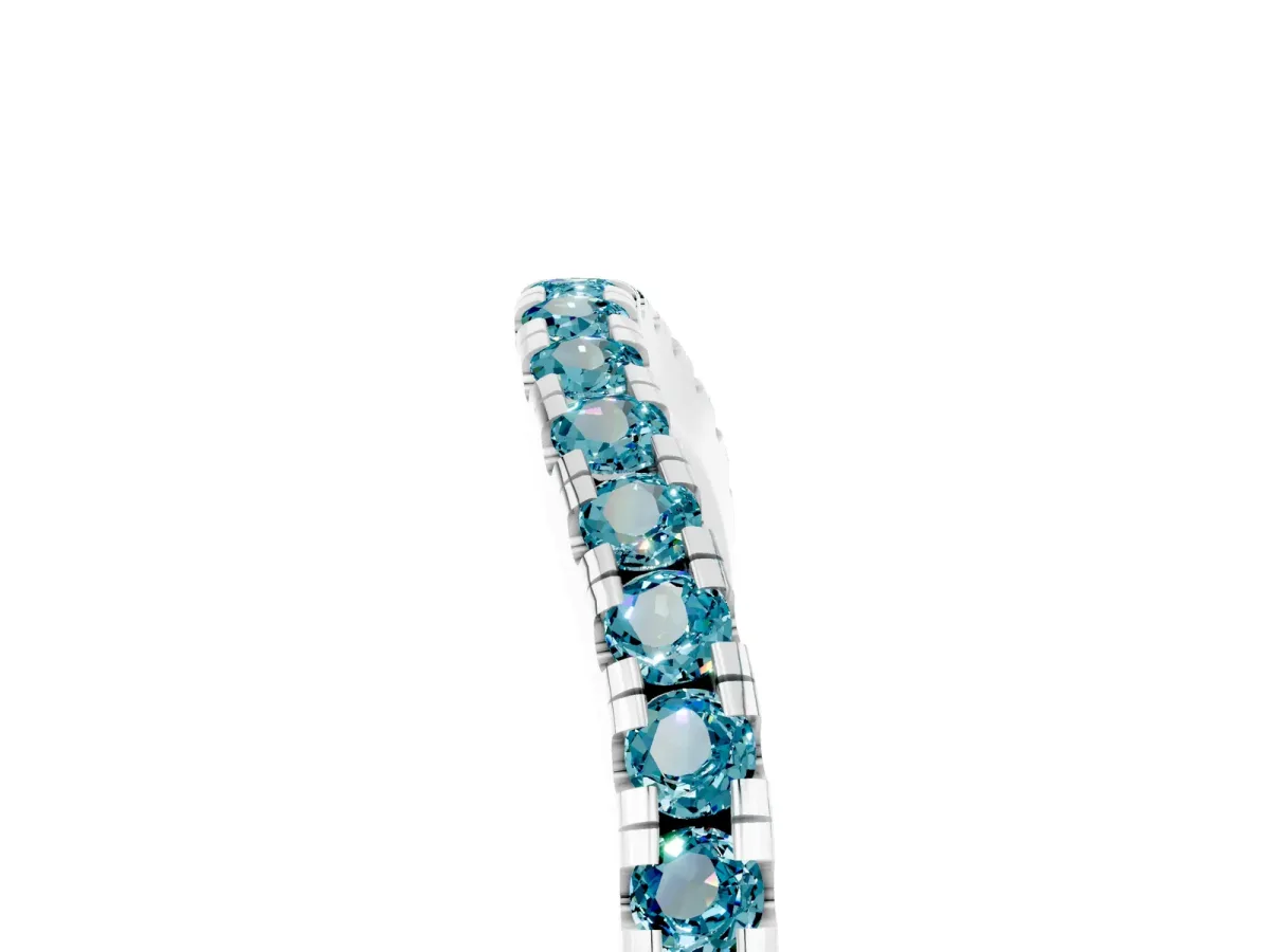 Round Blue Topaz Pavé Half Eternity Band with Shared Prong Setting Silver