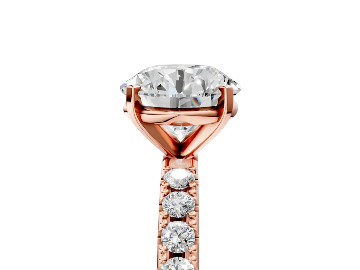 Round Cut Diamond Solitaire Pavé Band with Four-Prong Setting Rose gold