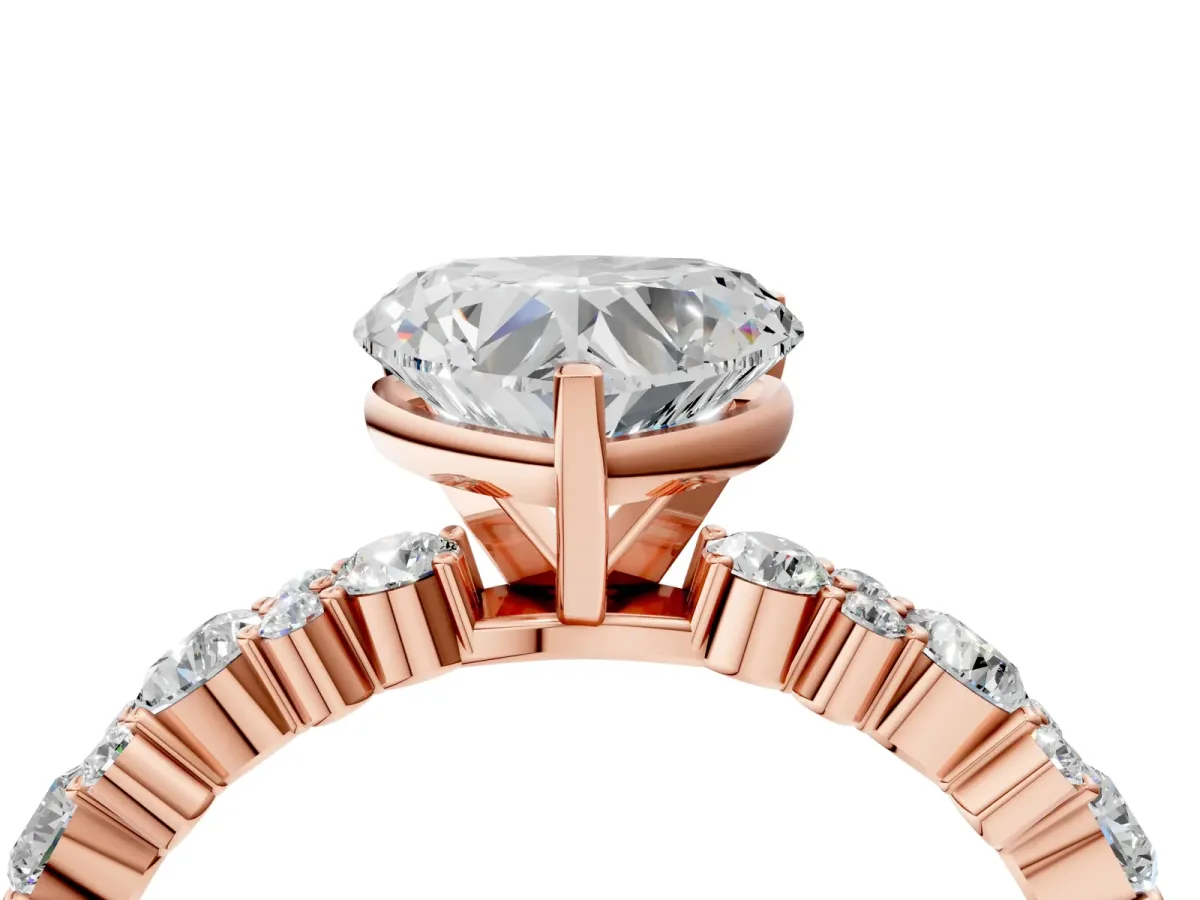Heart Cut Diamond Side Stone Solitaire Ring with Round and Four-Prong Setting Rose gold