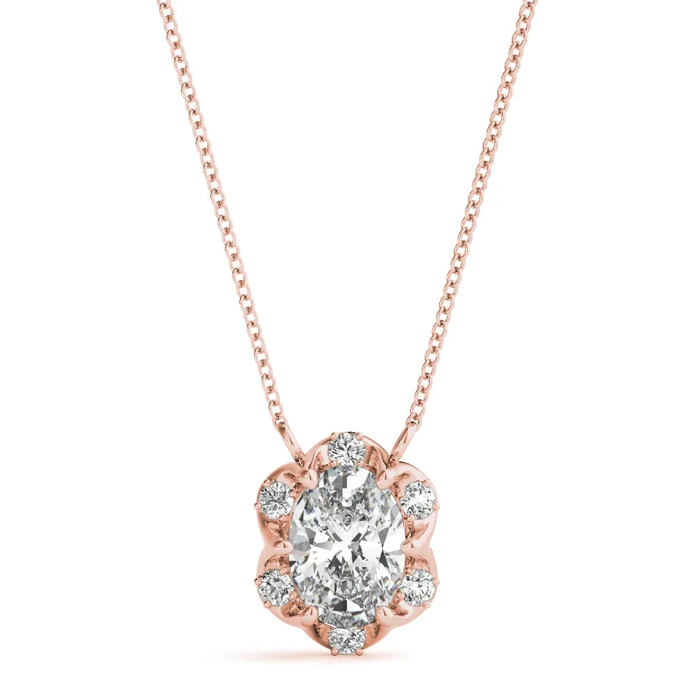 Oval Diamond Halo Pendant with Prong Setting Rose gold