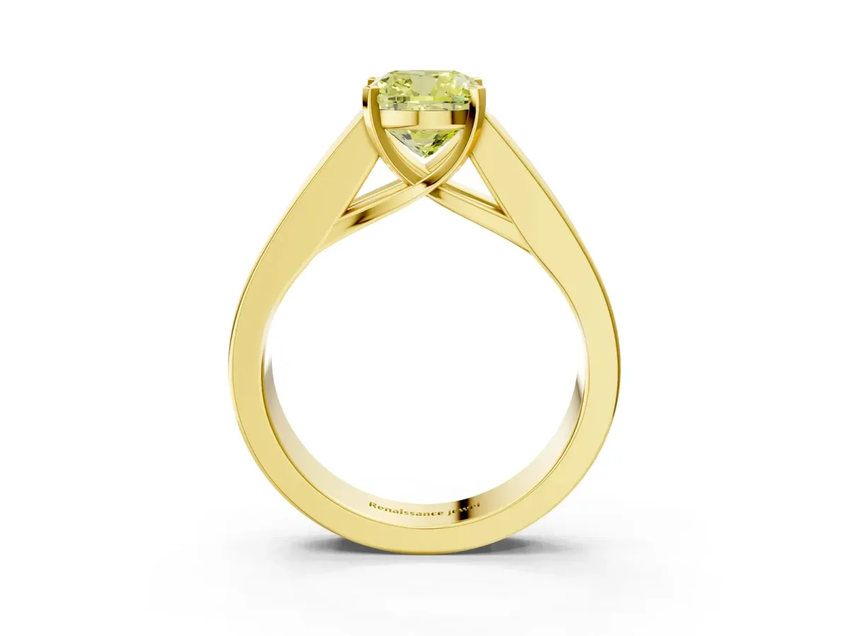 Fancy Yellow Cushion Cut Cut Channel Set Solitaire Ring with Four-Prong Setting Yellow gold