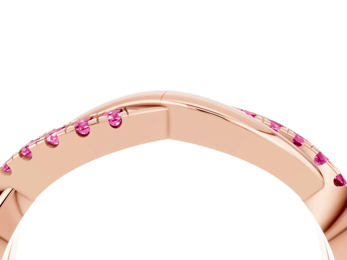 Round Pink Sapphire Twisted Infinity Band with Prong Setting Rose gold