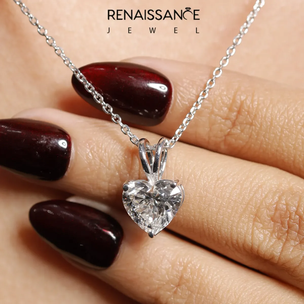 Heart-Shaped Diamond Solitaire Pendant with Four-Prong Setting White gold