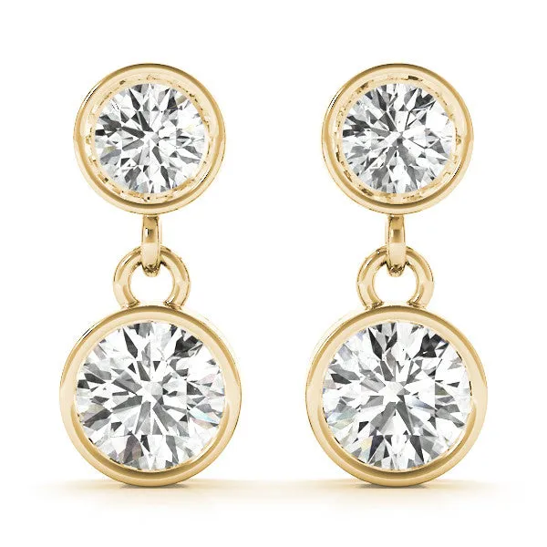 Bezel-Set Round Cut Drop Earrings with Post Back Yellow gold