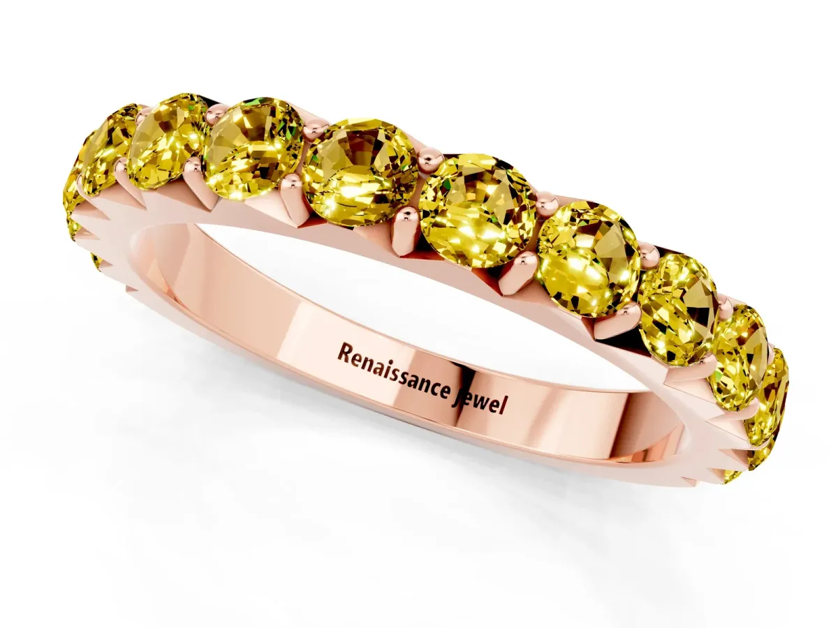 Round Yellow Sapphire Half Eternity Band with Classic Prong Setting Rose gold