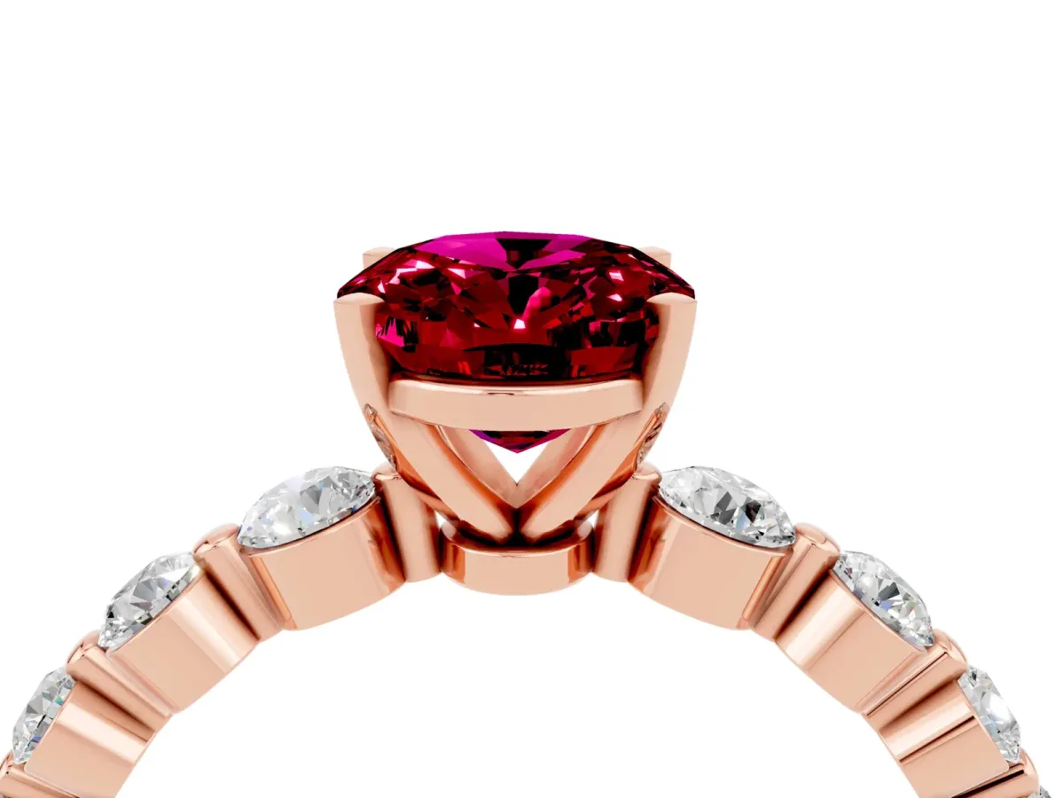 Oval Cut Solitaire Garnet Ring with Pave Band and Four-Prong Setting Rose gold