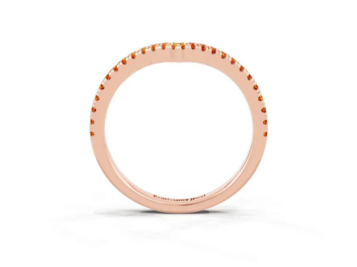 Pavé Round Citrine V-Shaped Chevron Band with Shared Prong Setting Rose gold