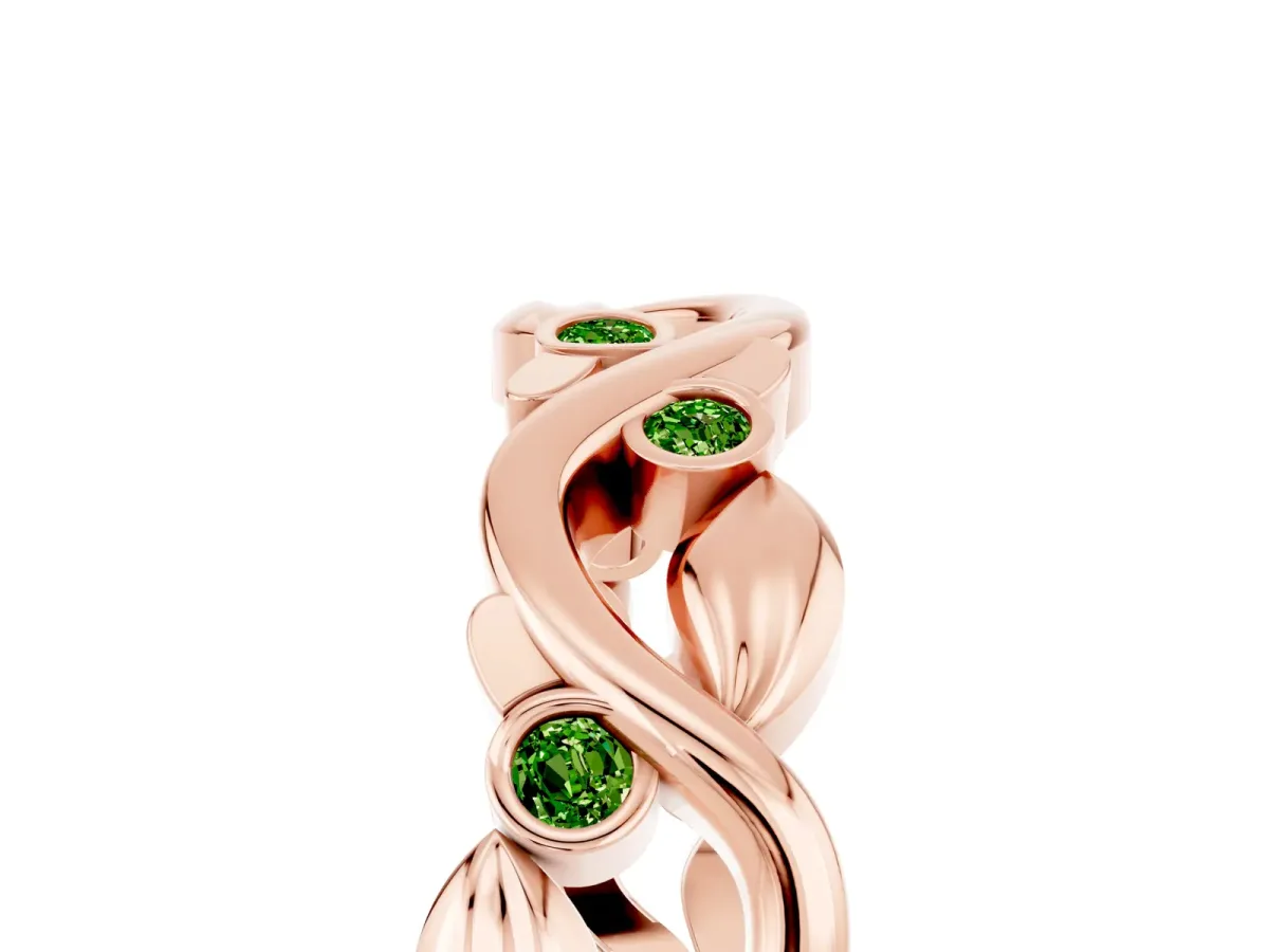 Round Peridot Leaf Eternity Band with Bezel Setting Rose gold