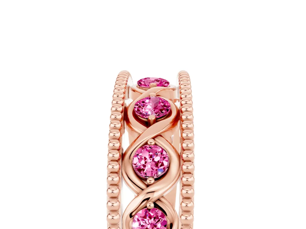 Round Pink Sapphire Twist Milgrain Band with Bezel Setting Rose gold