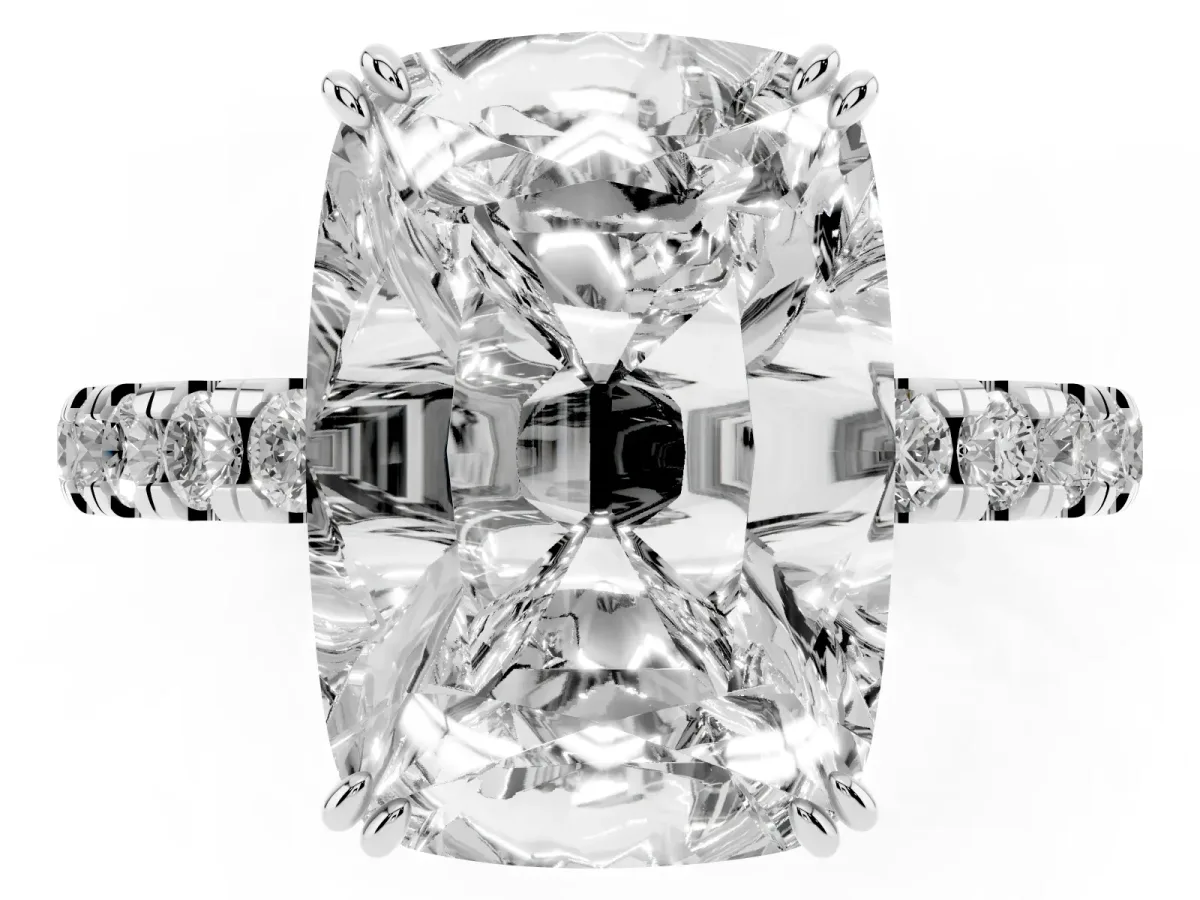 Old Mine Elongated Cushion Diamond Pave Band Ring Silver