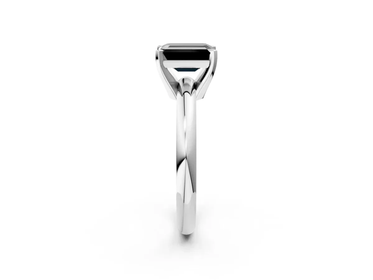 Fancy Black Emerald Cut Diamond Solitaire Engagement Ring with Round Band and Four-Prong Setting Silver