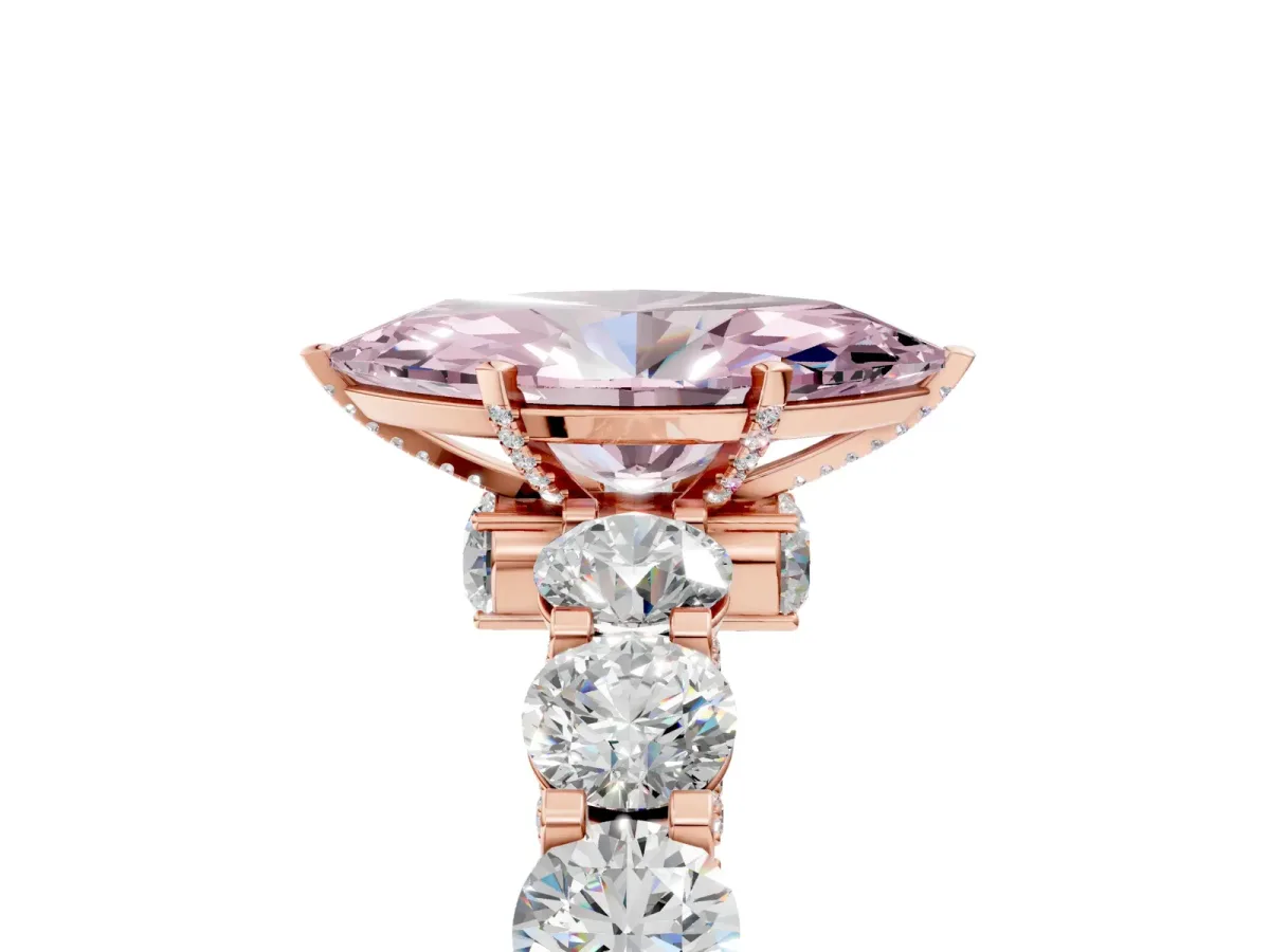 Fancy Pink Marquise Cut Diamond Side Stone Engagement Ring with Four-Prong Setting Rose gold