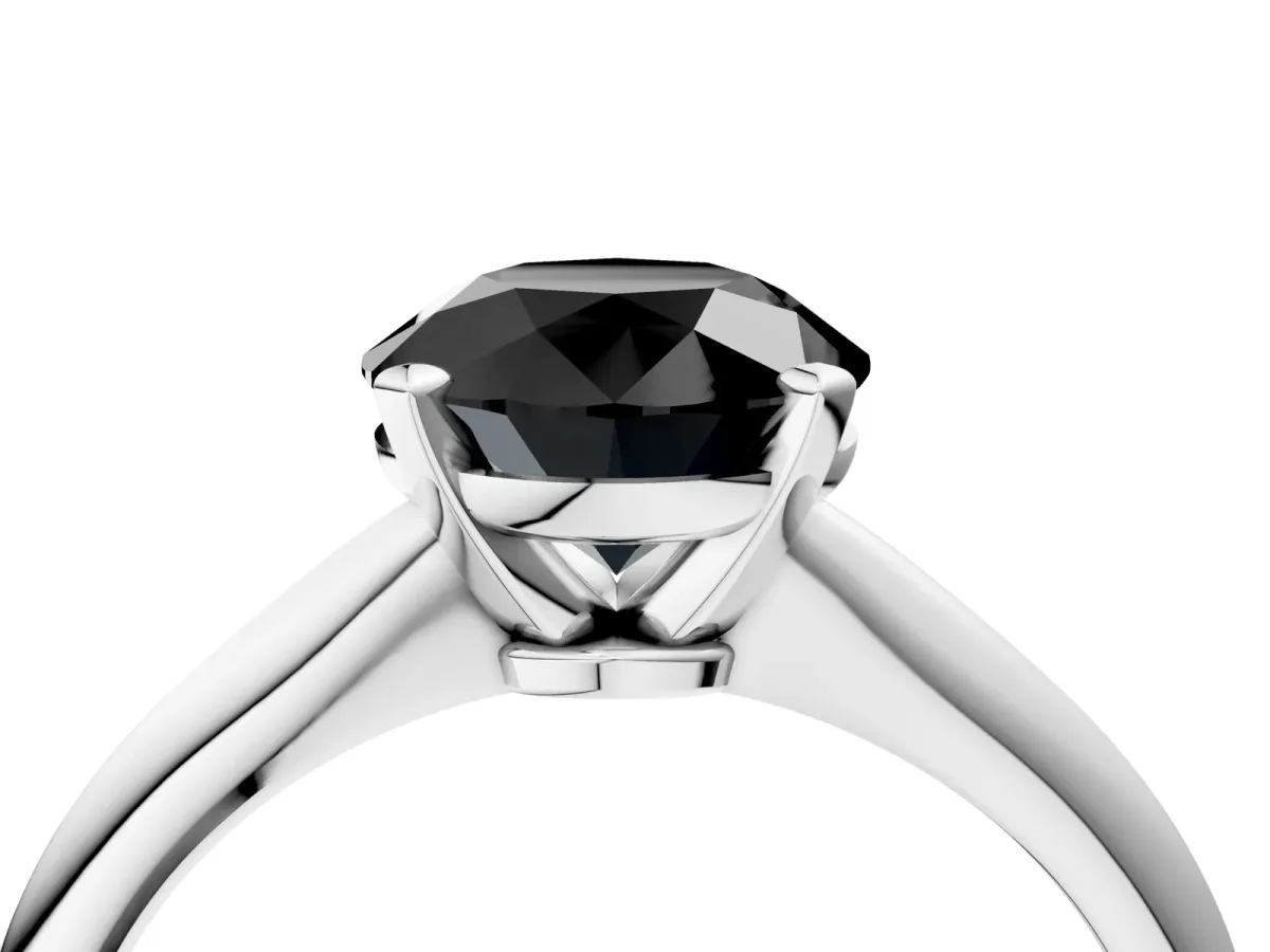 Fancy Black Round Cut Diamond Solitaire Engagement Ring with Classic Band and Four-Prong Setting Silver