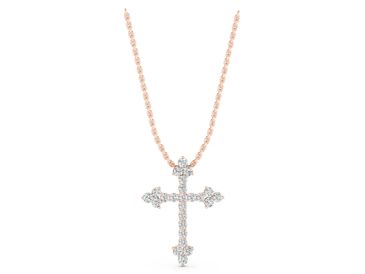 Round Diamond Cluster Cross Pendant with Prong Setting Rose gold